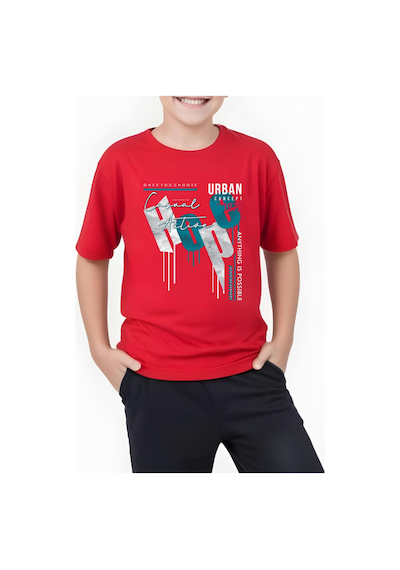 Panios Kids Hope Baskılı Erkek Çocuk Yuvarlak Yaka Kısa Kollu T-shirt Kırmızı