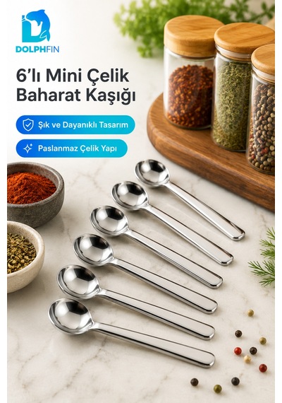 6 Lı Mini Paslanmaz Çelik Baharat Kaşığı Ölçü Ve Servis Kaşık Seti Metalik