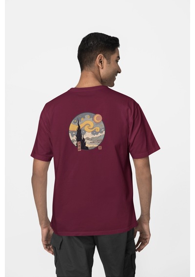 Yıldızlı Gece Ön-arka Baskılı %100 Pamuk Beyaz Kadın/erkek Unisex Rahat Kalıp Oversize T-shirt Bordo Yıldızlı Gece Ön-arka Baskılı %100 Pamuk Beyaz Kadın/erkek Unisex Rahat Kalıp Oversize T-shirt Bordo