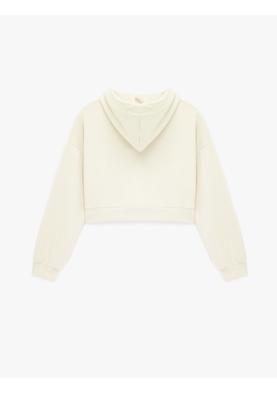 Koton Modal Kumaş Uzun Kollu Cepli Kapüşonlu Sweatshirt Ekru 6sak10296ek