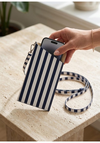 The Mia Telefon Çantası Stripe Mavi Beyaz 21 Cm Renkli