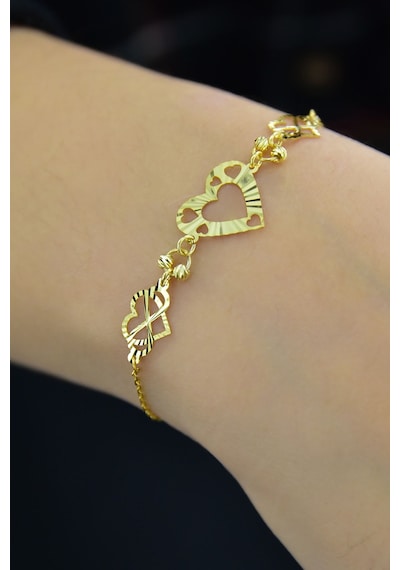 925 Ayar Gümüş Gold Kaplama Sonsuzluk Kalp Kristal Kesim Bileklik