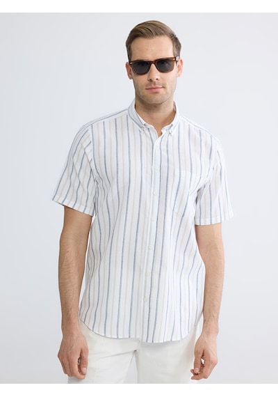 Lcwaıkıkı Classic Bej Regular Fit Çizgili Erkek Gömlek