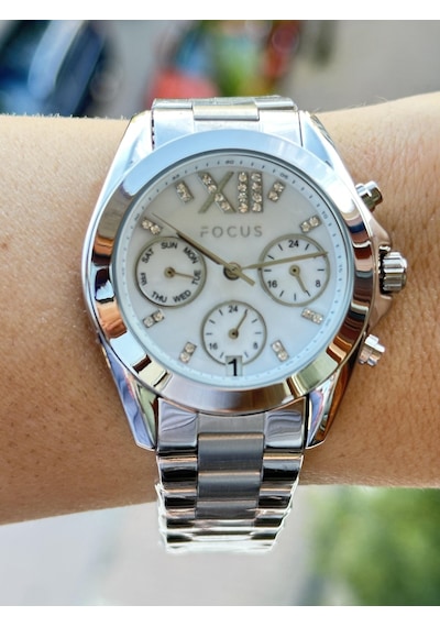Focus Dual Time Aktif Göstregeler Komple Çelik Spor Şık Kullanıma Uygun Kadın Kol Saati Metalik