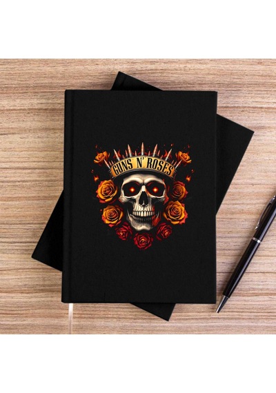 Guns N Roses Skull Bullet Siyah Çizgisiz Kanvas Defter