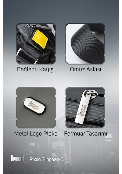 Divoom Pixoo Slingbag-c Siyah Ledli Ekran App lü Bel Çantası-cross Body, Çapraz Çanta Siyah