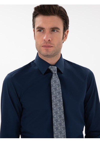 Cacharel Lacivert Slim Fit Klasik Yaka Basic Gömlek