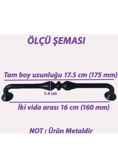 Fesleğen Kulp 160 Mm Siyah Mutfak Kulpu Çekmece Dolap Kapak Kulbu Metal Mobilya Dolabı Kulpları