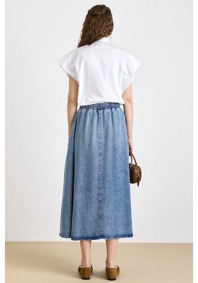 Olcay Beli Lastikli Soft Denim Etek Mavi 7068