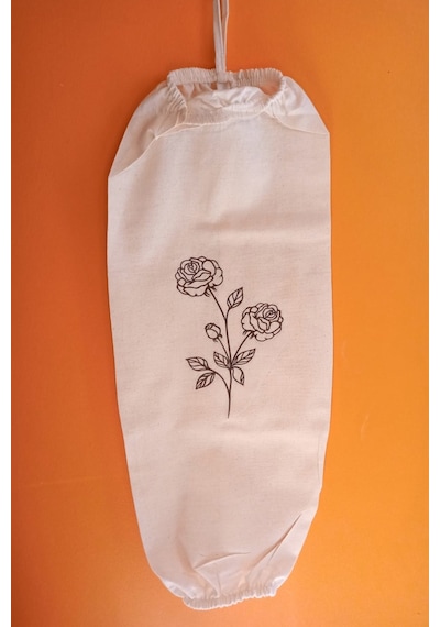 Emtory Home Güldalı Baskılı Çift Lastikli Naturel Keten Poşetlik