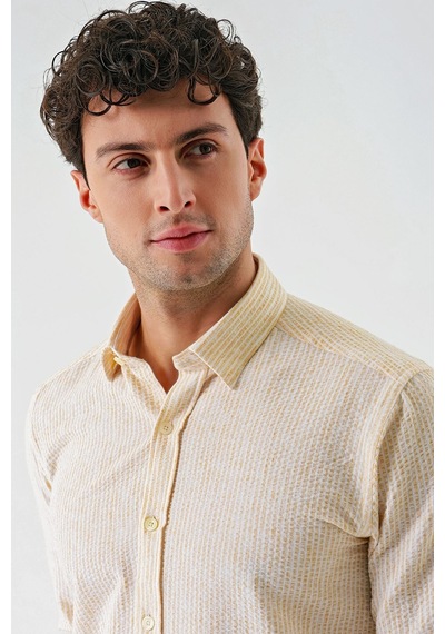 İmza Hardal Uzun Kollu Çizgili Biritli Yaka Pamuklu Likralı Casual Slim Fit Dar Kesim Gömlek 1004240233-hardal Hardal İmza Hardal Uzun Kollu Çizgili Biritli Yaka Pamuklu Likralı Casual Slim Fit Dar Kesim Gömlek 1004240233-hardal Hardal