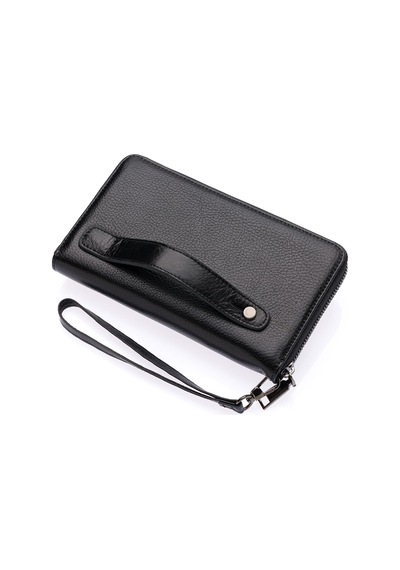 Westpolo Daisy Unisex Hakiki Deri Kağıt Para Ve Telefon Bölmeli Uzun Cüzdan, El Portföyü - Siyah Siyah