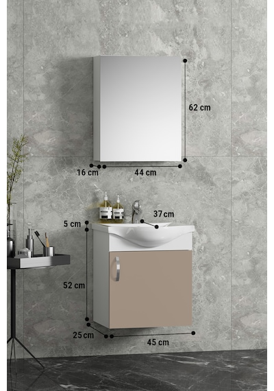 Yıldız 45 Cm Beyaz-selenit Mdf Seramik Lavabolu Asma Banyo Dolabı Takımı