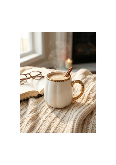 Fine Porselen Balkabağı Tasarım Altın Yaldızlı Kupa - 320 Ml Lüks Kahve Ve Çay Kupası Beyaz - 844924898 Beyaz