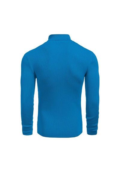 Polızeı Erkek Slim Fit Boğazlı Triko Kazak Esnek Dokulu Mavi