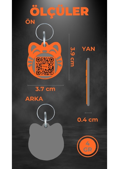 Petjoo 4.Maneki Neko Gri-Turuncu Qr'lı Kedi Künyesi