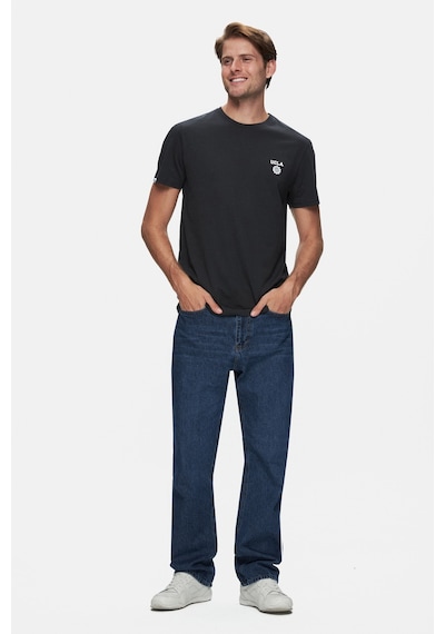 Ucla Bass Siyah Bisiklet Yaka Baskılı Standard Fit Erkek Tshirt Siyah