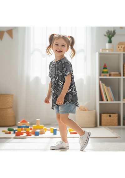 Bonbon Çocuk Bağlama Detaylı Crop Tshirt Cb1021 SIYAH