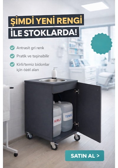 Tekerlekli Taşınabilir Seyyar Lavabo Antrasit