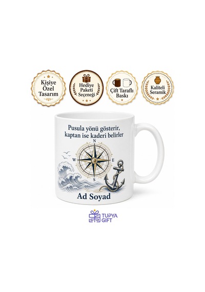 Gemi Kaptanı Seyir Defteri Rota Belirleme Liman Yanaşma Kupa Bardak Hediye Beyaz / Çok Renkli