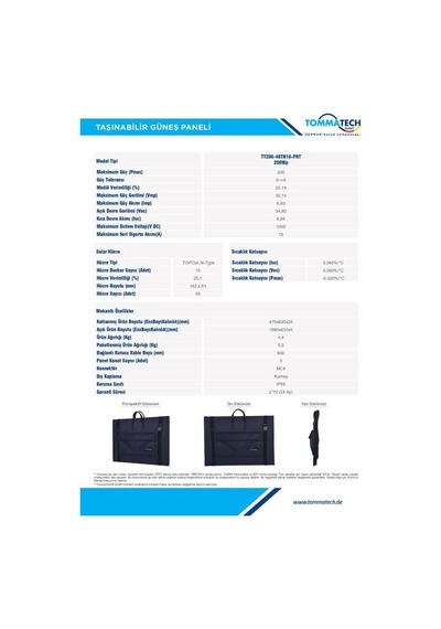 Tommatech 200 Watt Katlanabilir Güneş Paneli