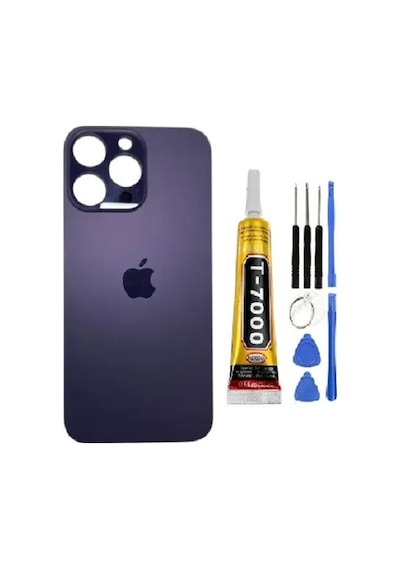 İphone 14 Pro A2890 Arka Cam Kapak Pil Kapağı Yüksek Kalite + B700 + Tamir Kiti Derin Mor