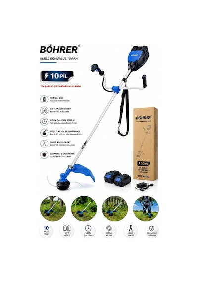 Böhrer Ba011348 Akülü 36v 5 Amper Çift Akülü Yan Tipi Ot Çalı Diken Biçme Tırpan Makinesi - Profesyonel Kullanım