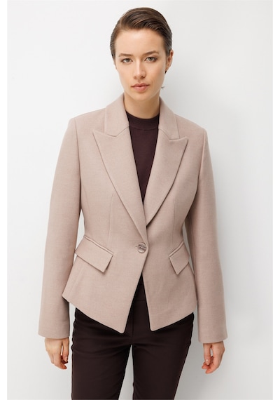 Ekol Kadın Çentikli Yaka Tek Düğmeli Blazer Ceket Yün Karışımlı Kum