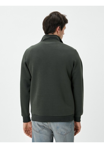 Koton Yarım Fermuarlı Sweatshirt Basic Dik Yaka Ribanalı Uzun Kollu Haki 4sam70002mk Haki