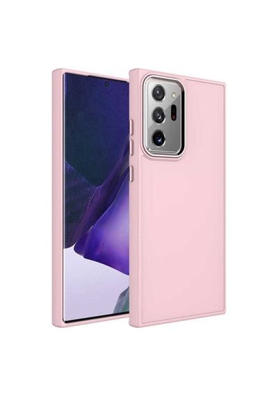 Galaxy Note 20 Ultra Kılıf Metal Çerçeve Ve Buton Tasarımlı Silikon Zore Luna Kapak Pembe