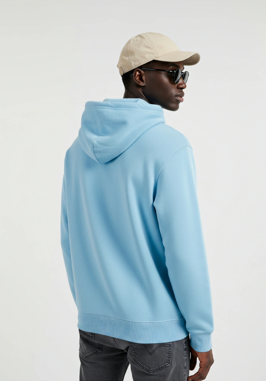 Erkek Oversize %100 Pamuk Yüksek Kalite Erkek Kapüşonlu Sweatshirt Mavi