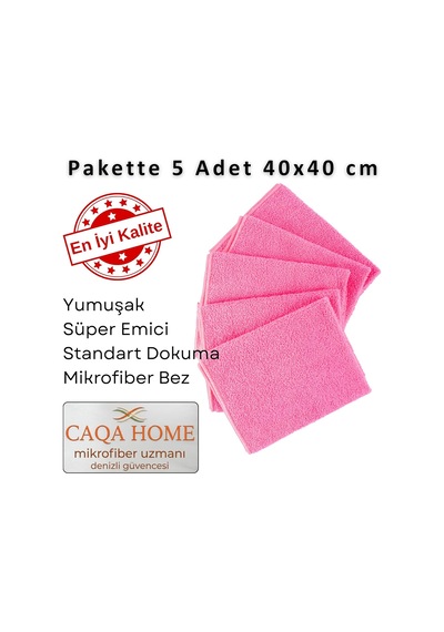 Mikrofiber Bez Seti Paket'te 5 Adet Pembe Renk, 40x40 Cm 160 Gsm Emici Tüylenmez Çabuk Kurur Mikrofiber Temizlik Kurul Genel