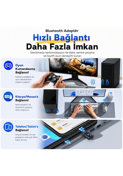 Essager Bluetooth Adaptör 6.0 Süper Hızlı Ce Lisanslı Yüksek Performans Düşük Gecikme Son Nesil Teknoloji 6.0 Ultra Hızlı