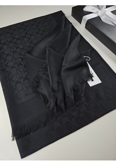 Miorel Scarfs C Desen Çift Taraflı Kaşmir İpek Şal 4 Mevsim Pamuk Şal Siyah