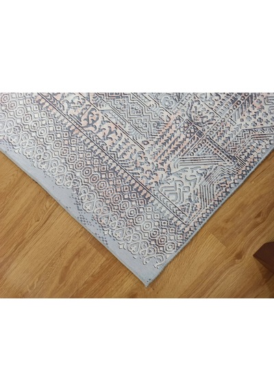 Eskitme Dokulu Gri Ve Pudra Soyut Modern Halı - 12633ou Gri - Pudra