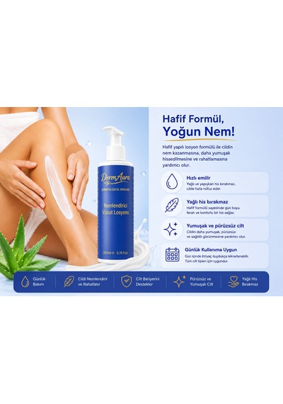 Dermaura Hyalüronik Asit & Shea Butter İçerikli Nemlendirici Vücut Losyonu 200 ML