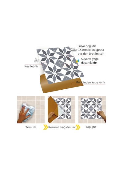 Tink Kendinden Yapışkanlı Geometrik 028 Desenli Pvc Karo 30x30 Cm