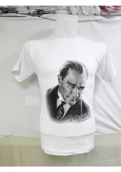 Nacar Store Çocuk Mustafa Kemal Atatürk Baskılı Tişört Beyaz-gri