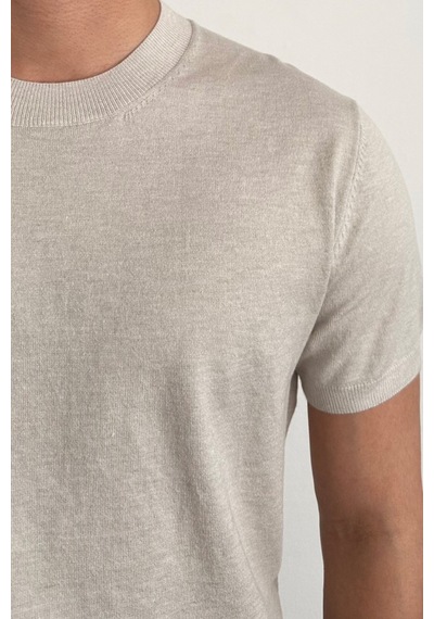 Tarz Cool Erkek Slim Fit Bisiklet Yaka Triko T-shirt Bej