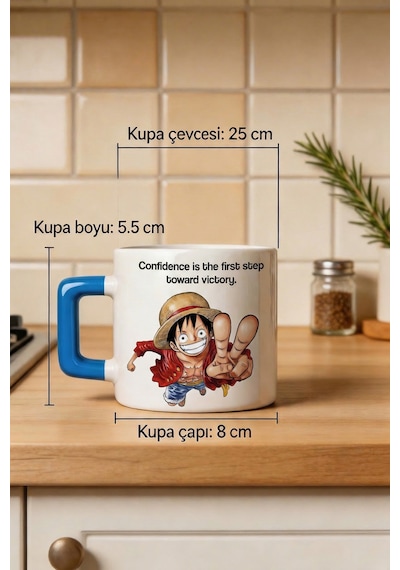 One Piece Luffy Baskılı Seramik Hediye Kupa Bardak Anime Çok Renkli