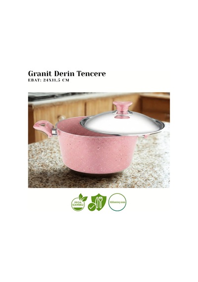 10 Parça Granit Set Çelik Kapak - Pembe Pembe
