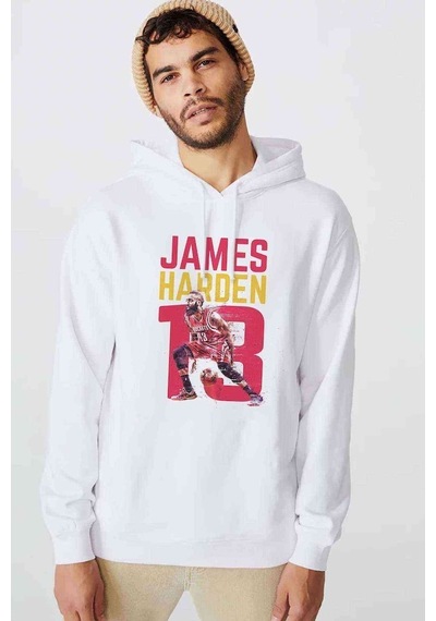 James Harden Basketbolcu Sporcu Baskılı Beyaz Erkek Örme Sweat (531028815)