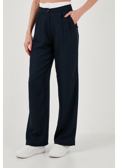 Lela Relaxed Fit Yüksek Bel Bol Paça Bayan Pantolon 673P1012 Lacivert