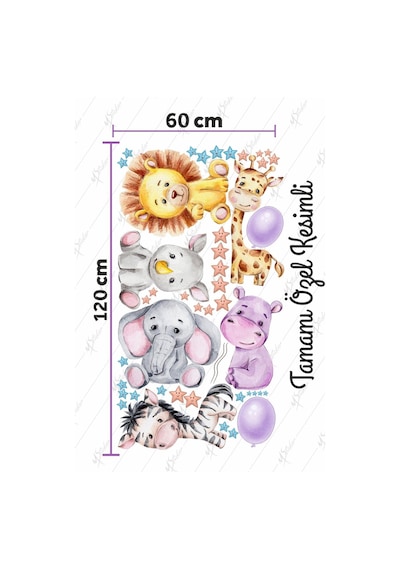 MSticker Sevimli Hayvanlar Balon Ve Yıldızlar Çocuk Bebek Odası Sticker Seti