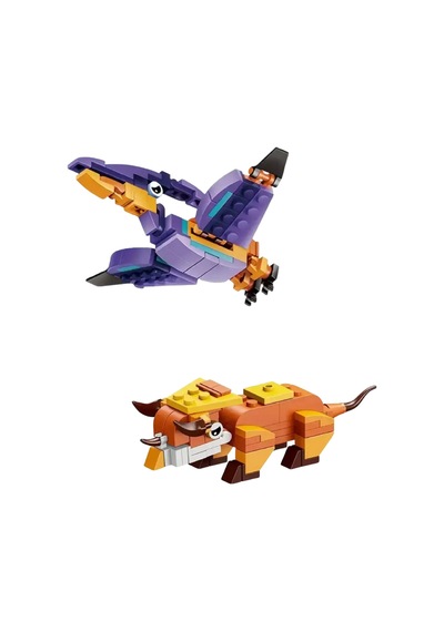 2'li Dinozor Yapım Seti - Triceratops Ve Pterodactyl Figürlü Eğitici Blok Oyuncak 139 Parça