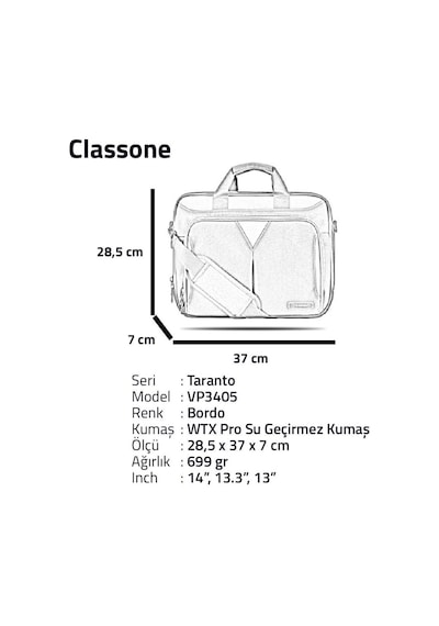 Classone Taranto Vp3405 14" Notebook -Laptop El Çantası-Bordo