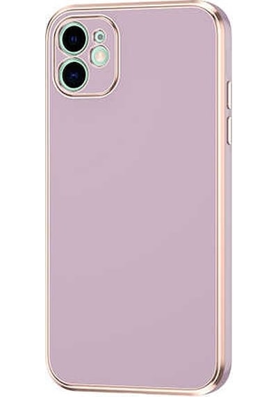Kilifone - İphone 12 Uyumlu Kılıf Kenarları Parlak Altın Renkli Silikon Bark Kapak - Lila - T20599