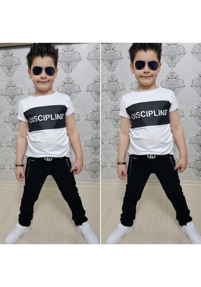 Turuncu Gardrop Fermuar Detay Tişört Ve Kot Pantolon Takım Çok Renkli