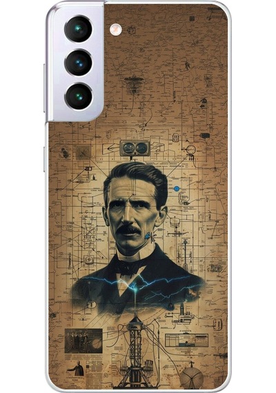 Samsung Galaxy S21+ Uyumlu Şeffaf Kılıf Nicola Tesla Tasarımlı