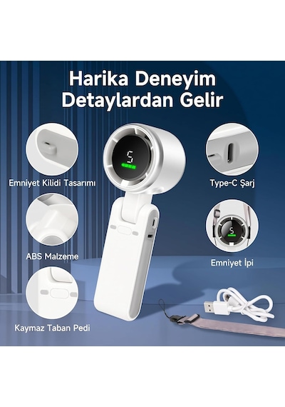 Robeve Blic Bwfn22 Turbo El Vantilatörü Mini Fan Vantilatör Katlanabilir 3'ü 1 Arada Taşınabilir Fan 5 Kademeli Le